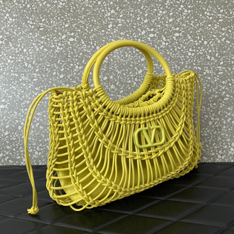 Valentino AllKnots Woven Leather Tote Yellow V0997