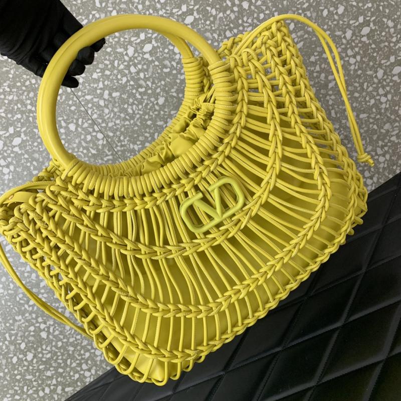 Valentino AllKnots Woven Leather Tote Yellow V0997