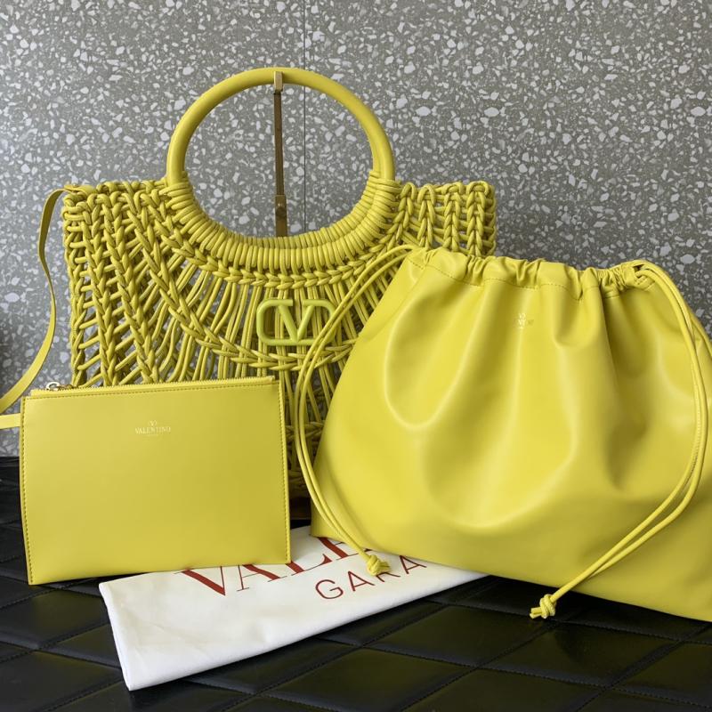 Valentino AllKnots Woven Leather Tote Yellow V0997