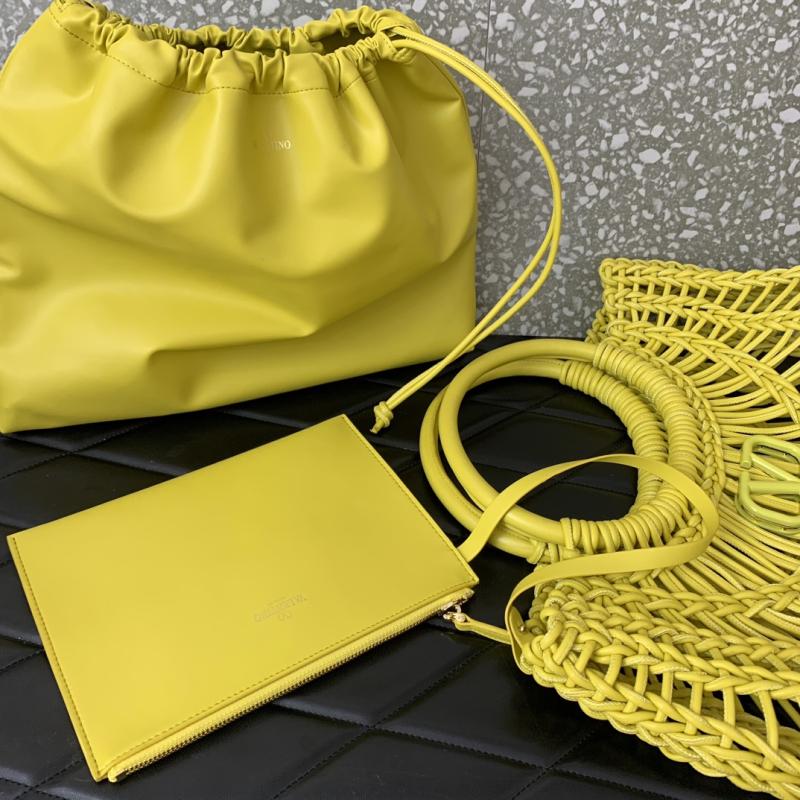 Valentino AllKnots Woven Leather Tote Yellow V0997