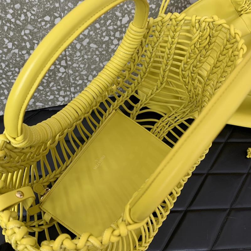 Valentino AllKnots Woven Leather Tote Yellow V0997