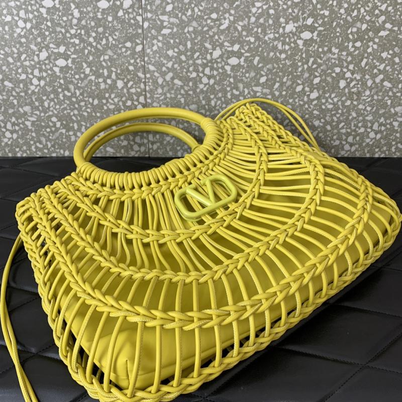 Valentino AllKnots Woven Leather Tote Yellow V0997