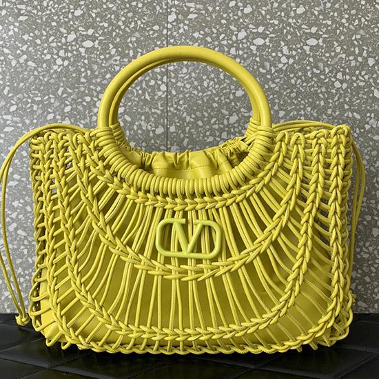 Valentino AllKnots Woven Leather Tote Yellow V0997
