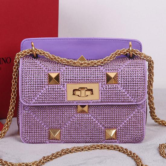 Valentino Mini Rhinestones Roman Stud Bag Purple V0135