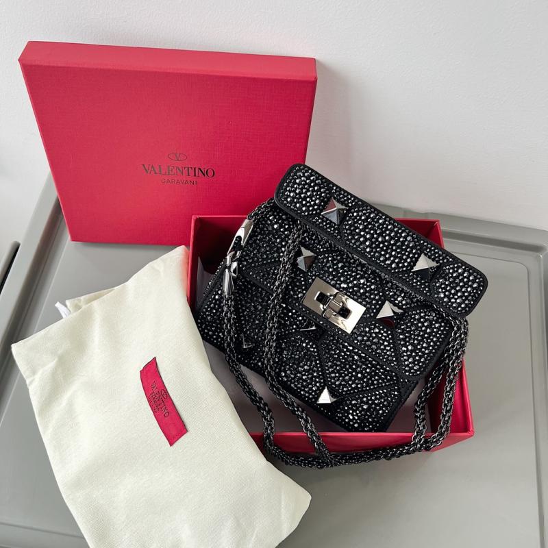 Valentino Mini Rhinestones Roman Stud Bag Black V0135S