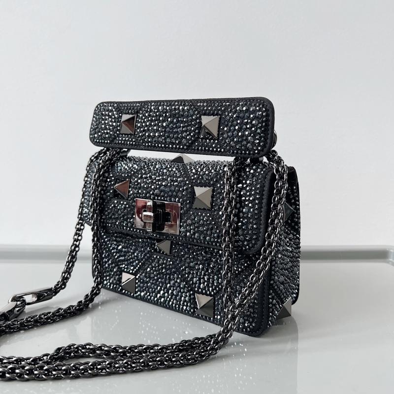 Valentino Mini Rhinestones Roman Stud Bag Black V0135S
