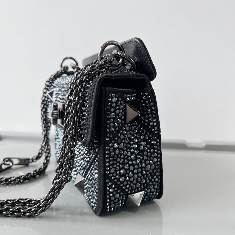 Valentino Mini Rhinestones Roman Stud Bag Black V0135S