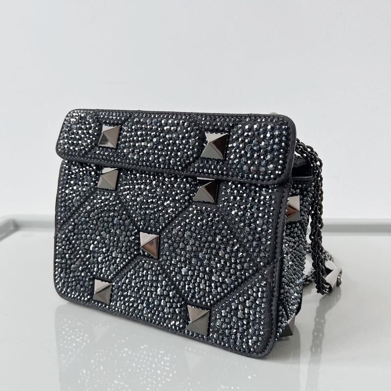 Valentino Mini Rhinestones Roman Stud Bag Black V0135S