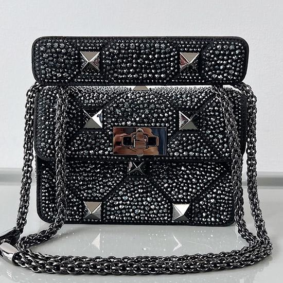 Valentino Mini Rhinestones Roman Stud Bag Black V0135S