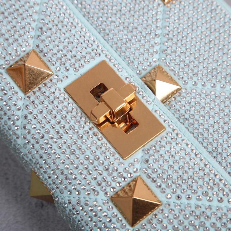 Valentino Mini Rhinestones Roman Stud Bag Blue V0135