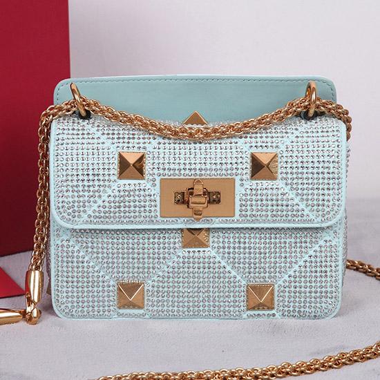 Valentino Mini Rhinestones Roman Stud Bag Blue V0135