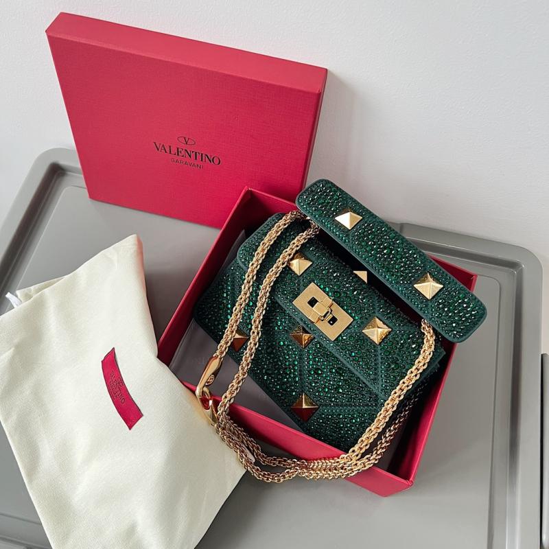 Valentino Mini Rhinestones Roman Stud Bag Green V0135