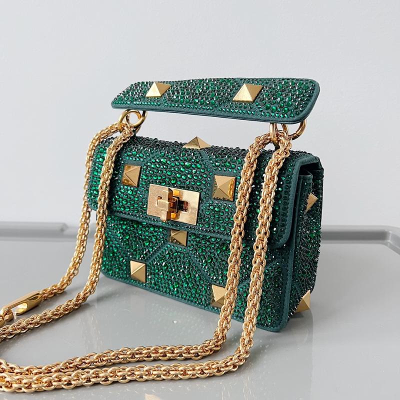 Valentino Mini Rhinestones Roman Stud Bag Green V0135