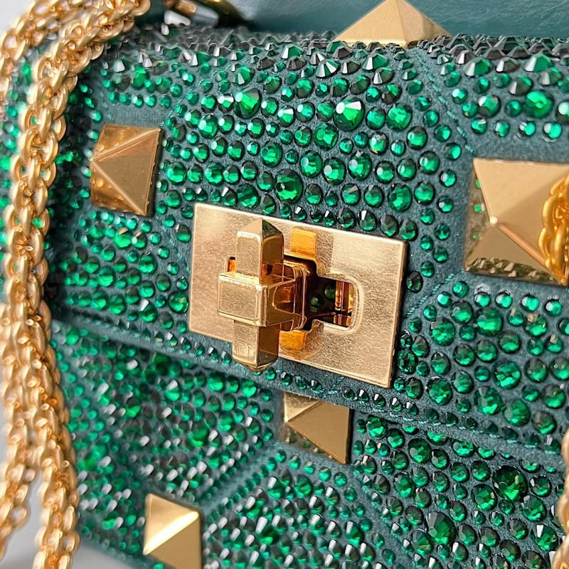Valentino Mini Rhinestones Roman Stud Bag Green V0135