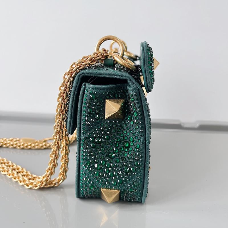 Valentino Mini Rhinestones Roman Stud Bag Green V0135