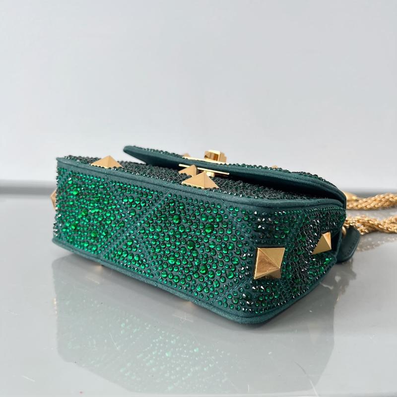 Valentino Mini Rhinestones Roman Stud Bag Green V0135
