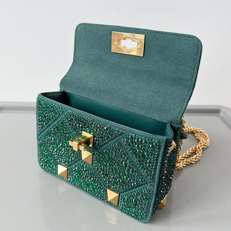 Valentino Mini Rhinestones Roman Stud Bag Green V0135
