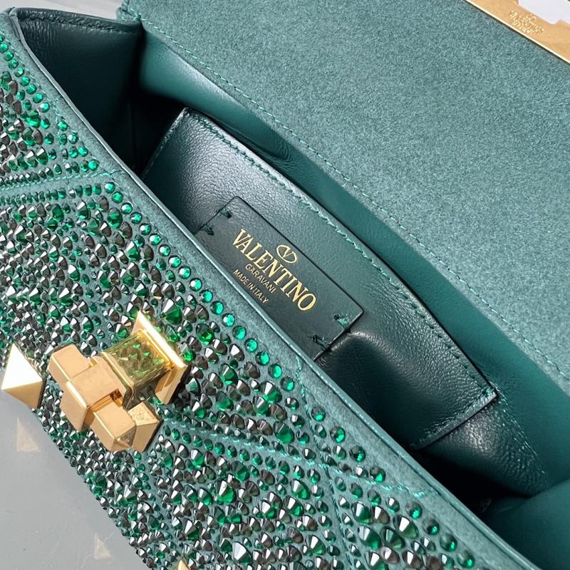 Valentino Mini Rhinestones Roman Stud Bag Green V0135