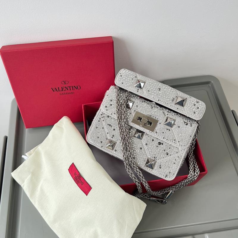 Valentino Mini Rhinestones Roman Stud Bag Grey V0135S