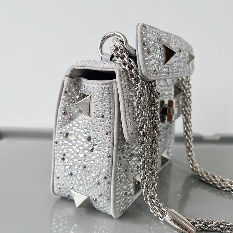 Valentino Mini Rhinestones Roman Stud Bag Grey V0135S