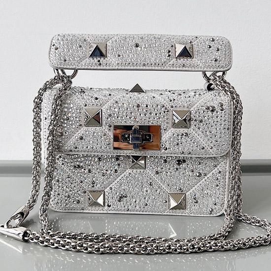 Valentino Mini Rhinestones Roman Stud Bag Grey V0135S