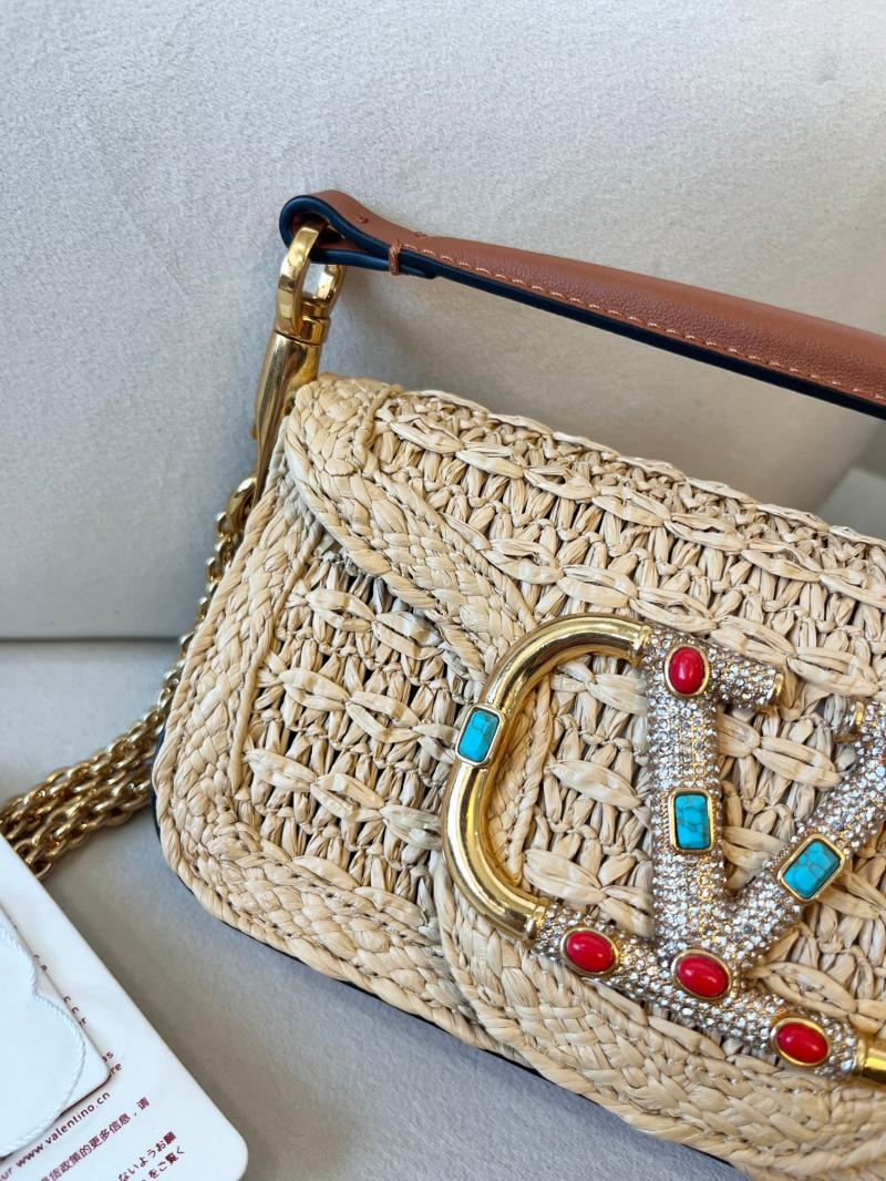 Valentino Small Loco Raffia Shoulder Bag Brown V22080