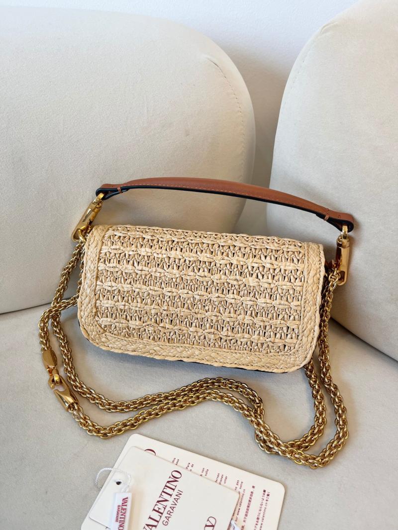 Valentino Small Loco Raffia Shoulder Bag Brown V22080