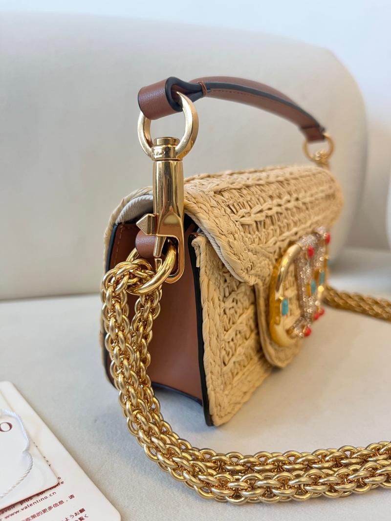 Valentino Small Loco Raffia Shoulder Bag Brown V22080