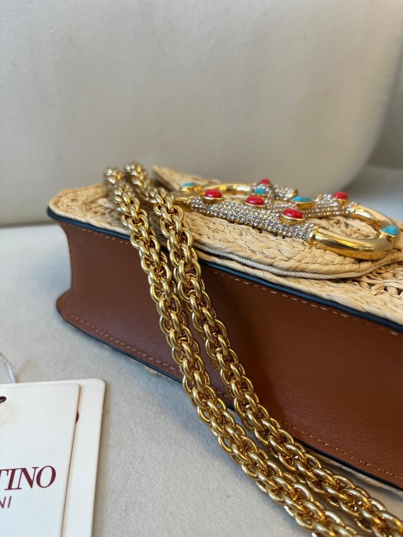 Valentino Small Loco Raffia Shoulder Bag Brown V22080
