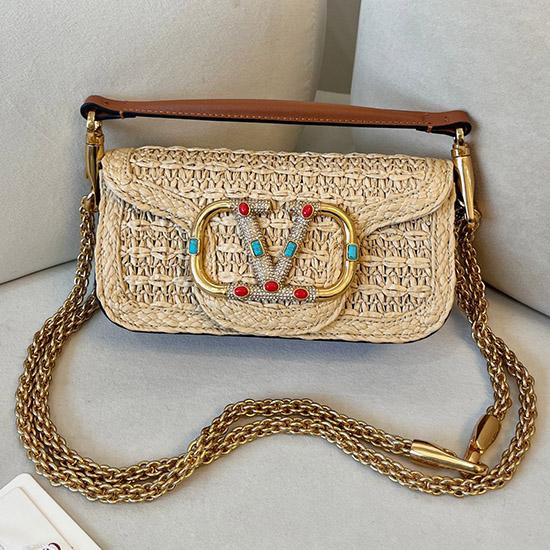Valentino Small Loco Raffia Shoulder Bag Brown V22080