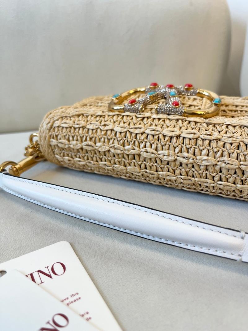 Valentino Small Loco Raffia Shoulder Bag White V22080