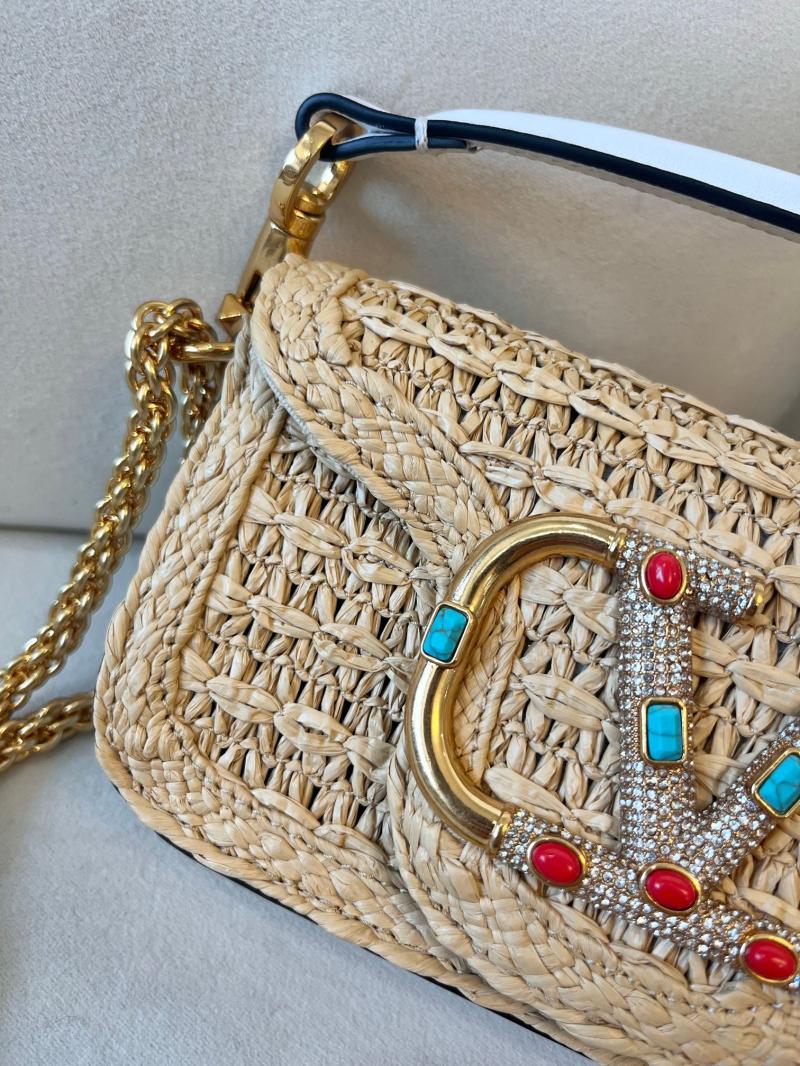 Valentino Small Loco Raffia Shoulder Bag White V22080