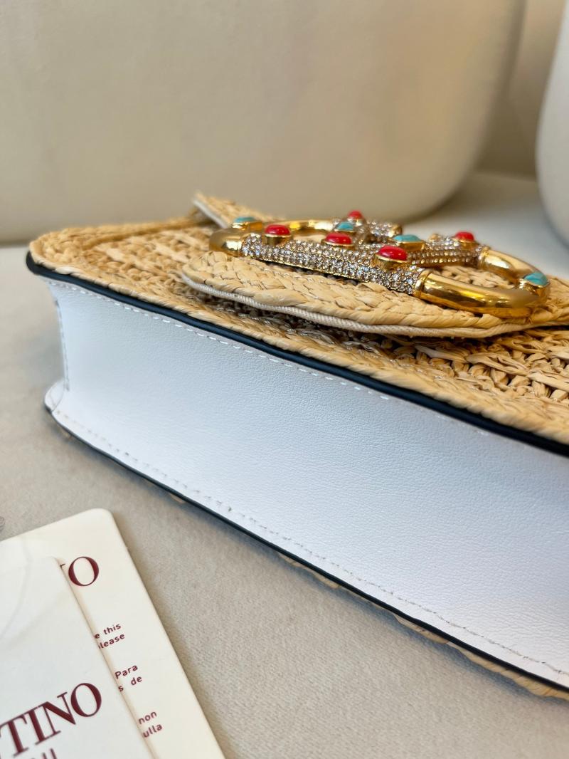 Valentino Small Loco Raffia Shoulder Bag White V22080