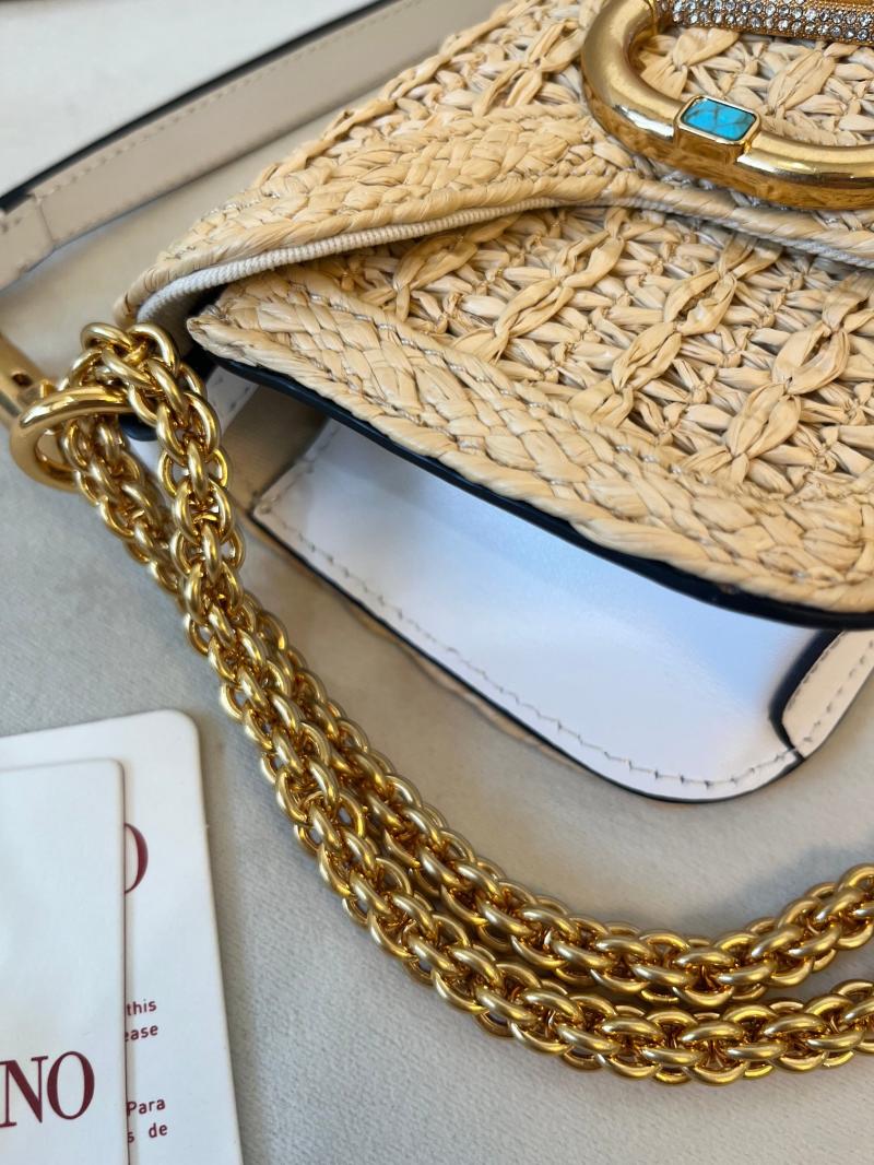 Valentino Small Loco Raffia Shoulder Bag White V22080