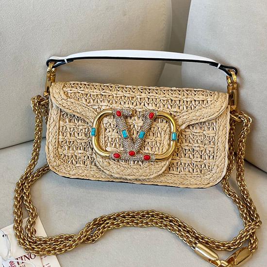 Valentino Small Loco Raffia Shoulder Bag White V22080