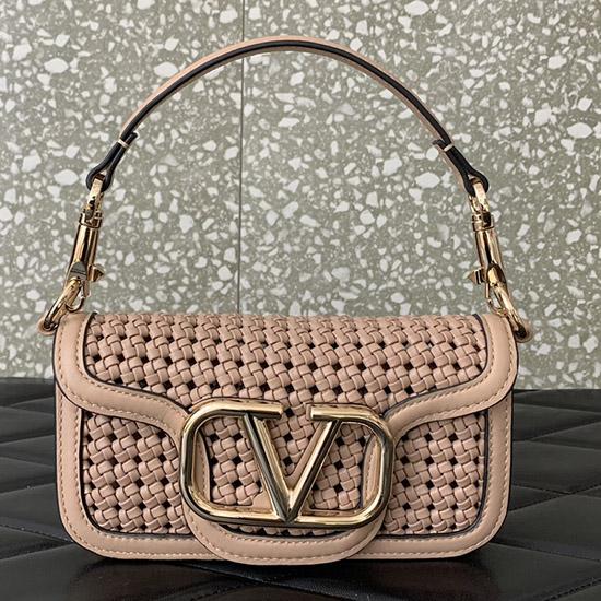 Valentino Small Loco Woven Leather Bag Nude V5041