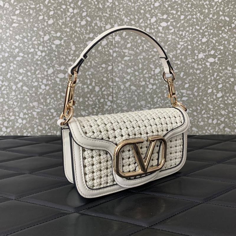 Valentino Small Loco Woven Leather Bag White V5041