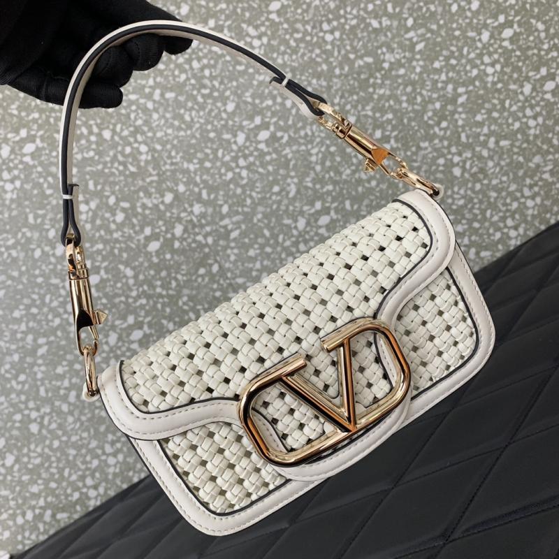Valentino Small Loco Woven Leather Bag White V5041