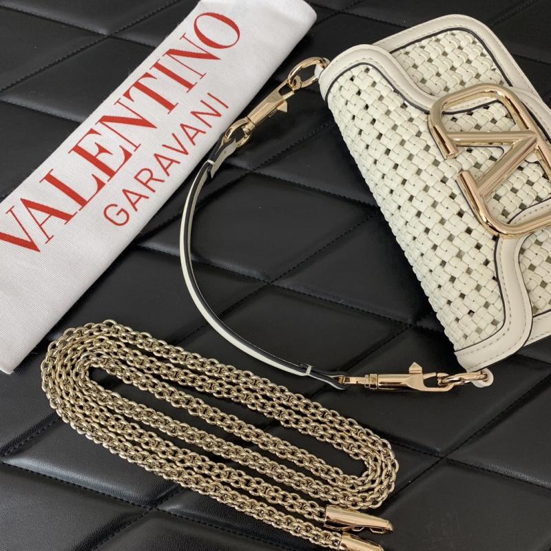 Valentino Small Loco Woven Leather Bag White V5041