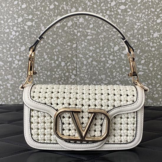 Valentino Small Loco Woven Leather Bag White V5041
