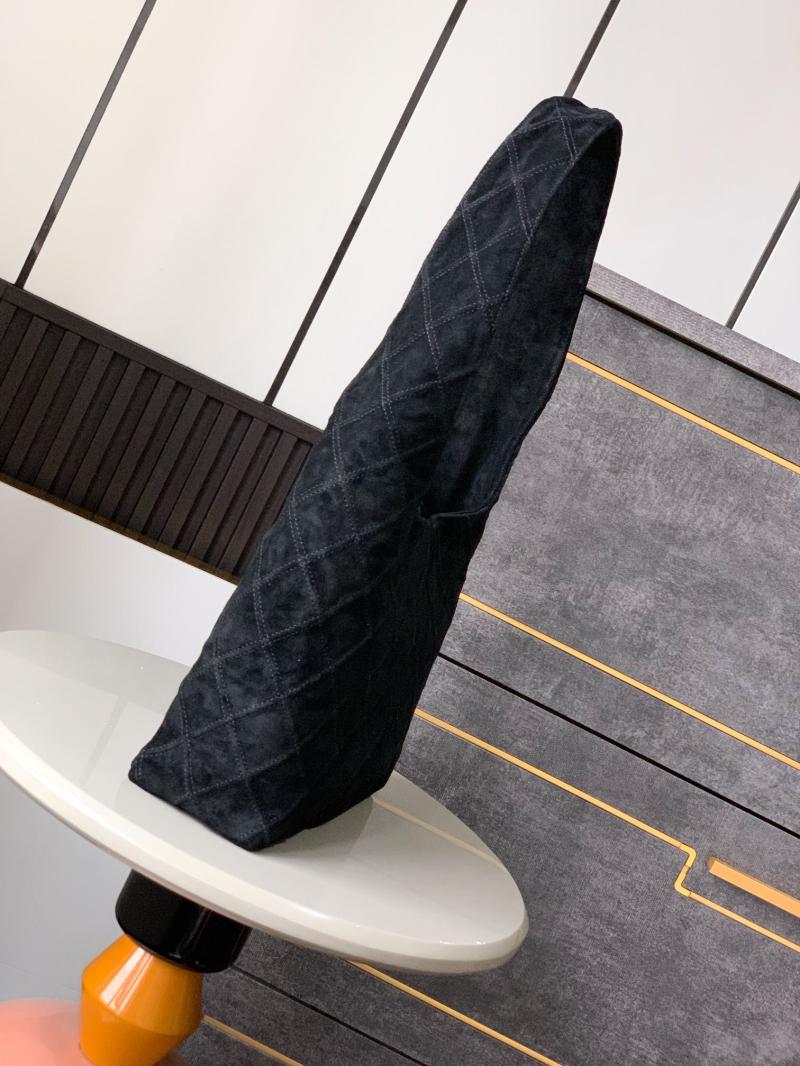 Chanel Suede Stitched Hobo Bag Black AS7342
