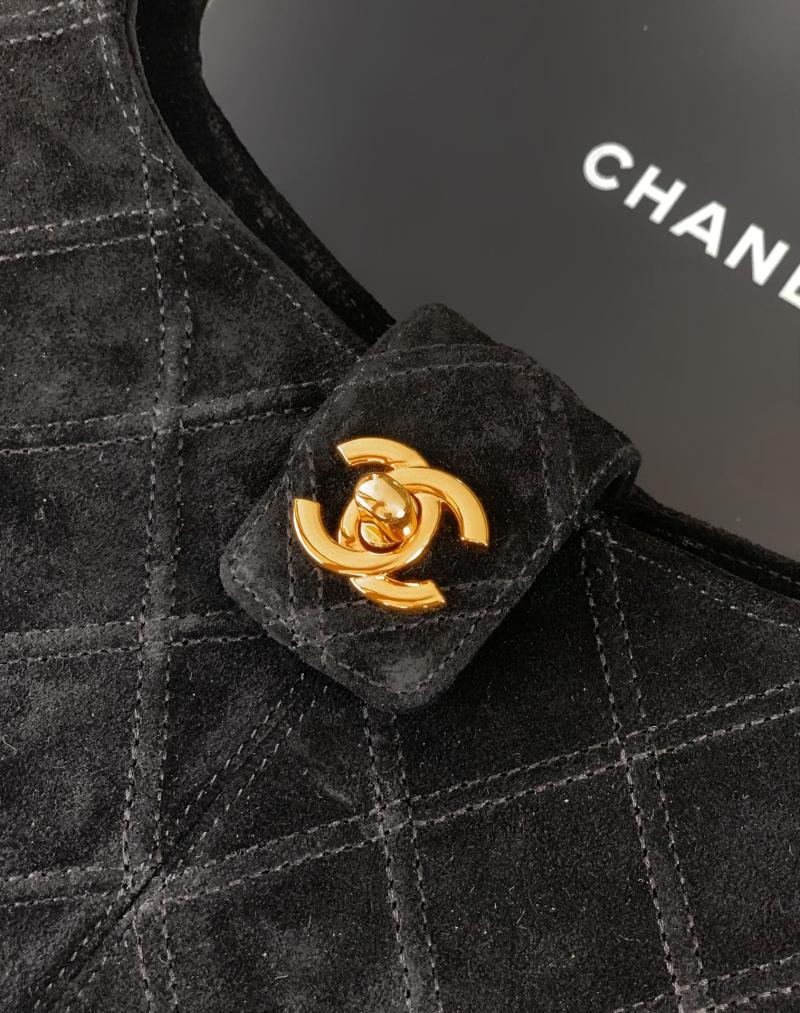 Chanel Suede Stitched Hobo Bag Black AS7342