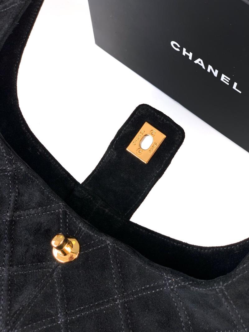 Chanel Suede Stitched Hobo Bag Black AS7342