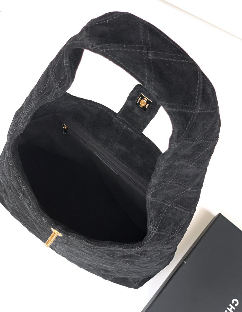 Chanel Suede Stitched Hobo Bag Black AS7342