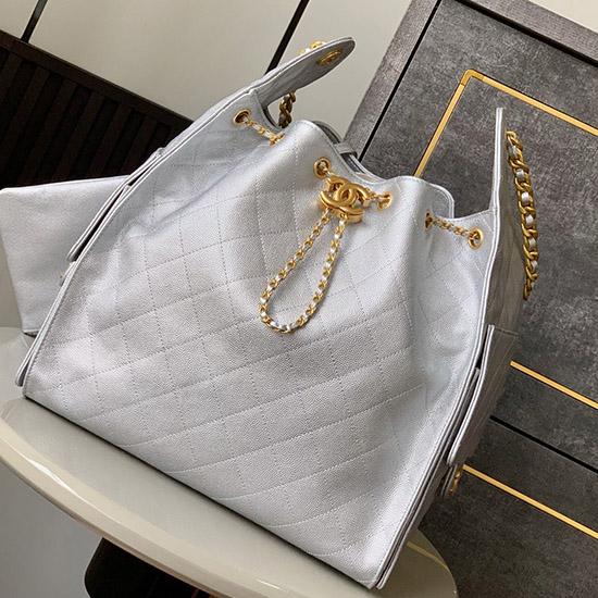 Chanel Grained Calfskin 25 Medium Handbag Silver AS5311