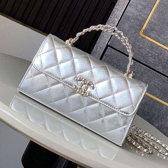 Chanel Phone Holder with Chain Silver AP3238