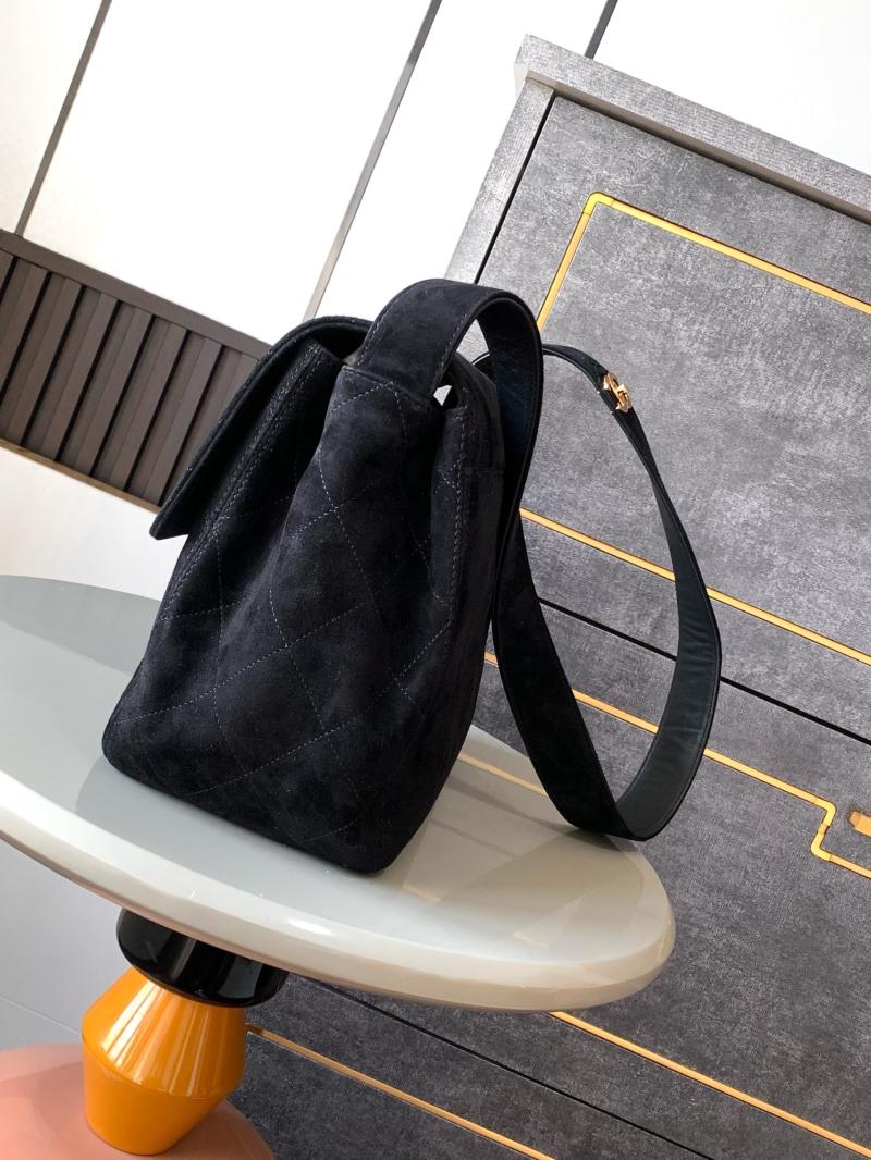 Chanel Suede Flap Shoulder Bag Black A99935