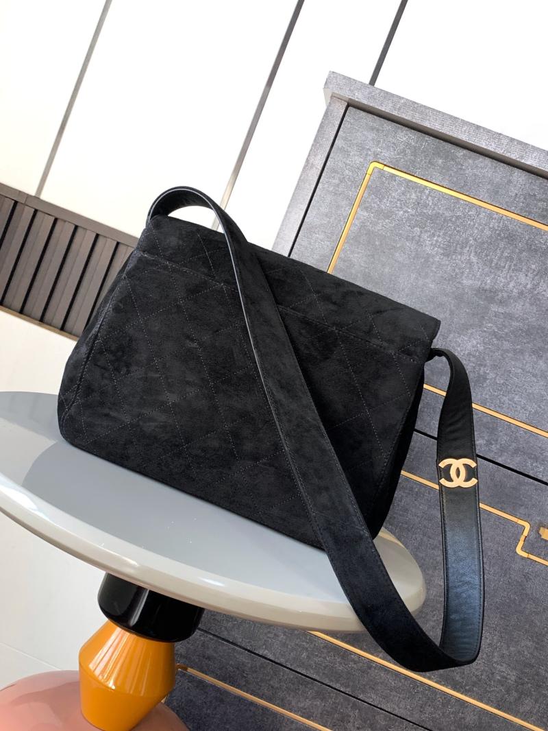Chanel Suede Flap Shoulder Bag Black A99935