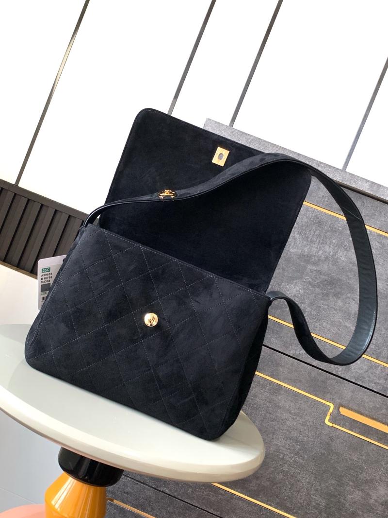 Chanel Suede Flap Shoulder Bag Black A99935