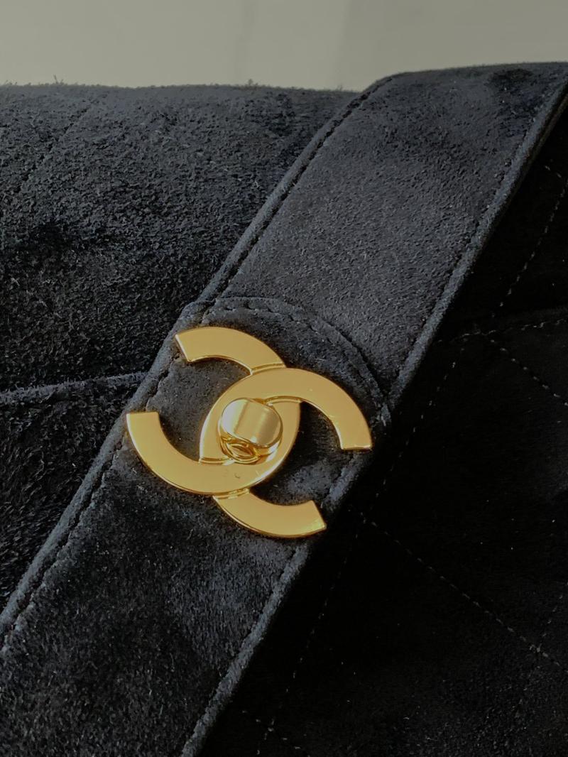 Chanel Suede Flap Shoulder Bag Black A99935